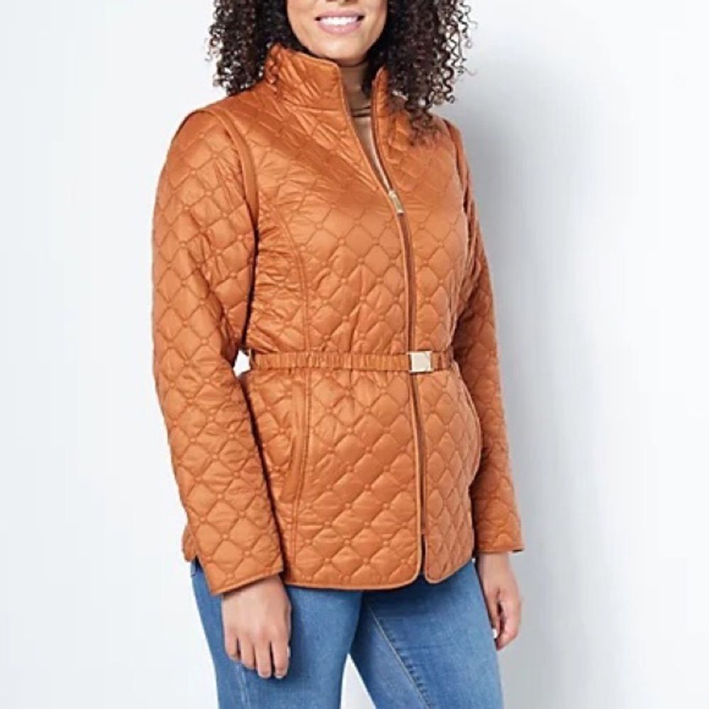 Dennis Basso Detachable Sleeves Water Resistant Quilted Jacket